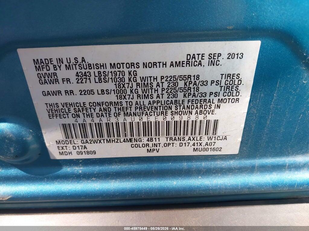4A4AR3AU0EE009880 2014 MITSUBISHI OUTLANDER SPORT photo no. 9