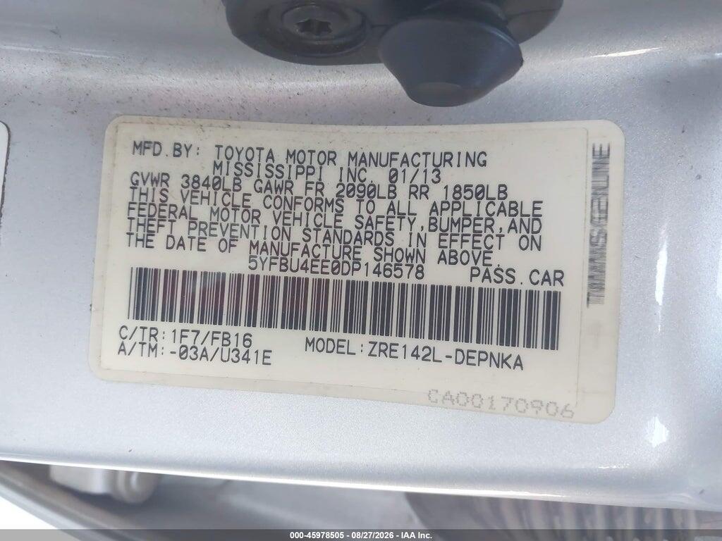 5YFBU4EE0DP146578 2013 TOYOTA COROLLA photo no. 9