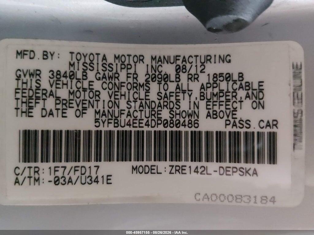 5YFBU4EE4DP080486 2013 TOYOTA COROLLA photo no. 9