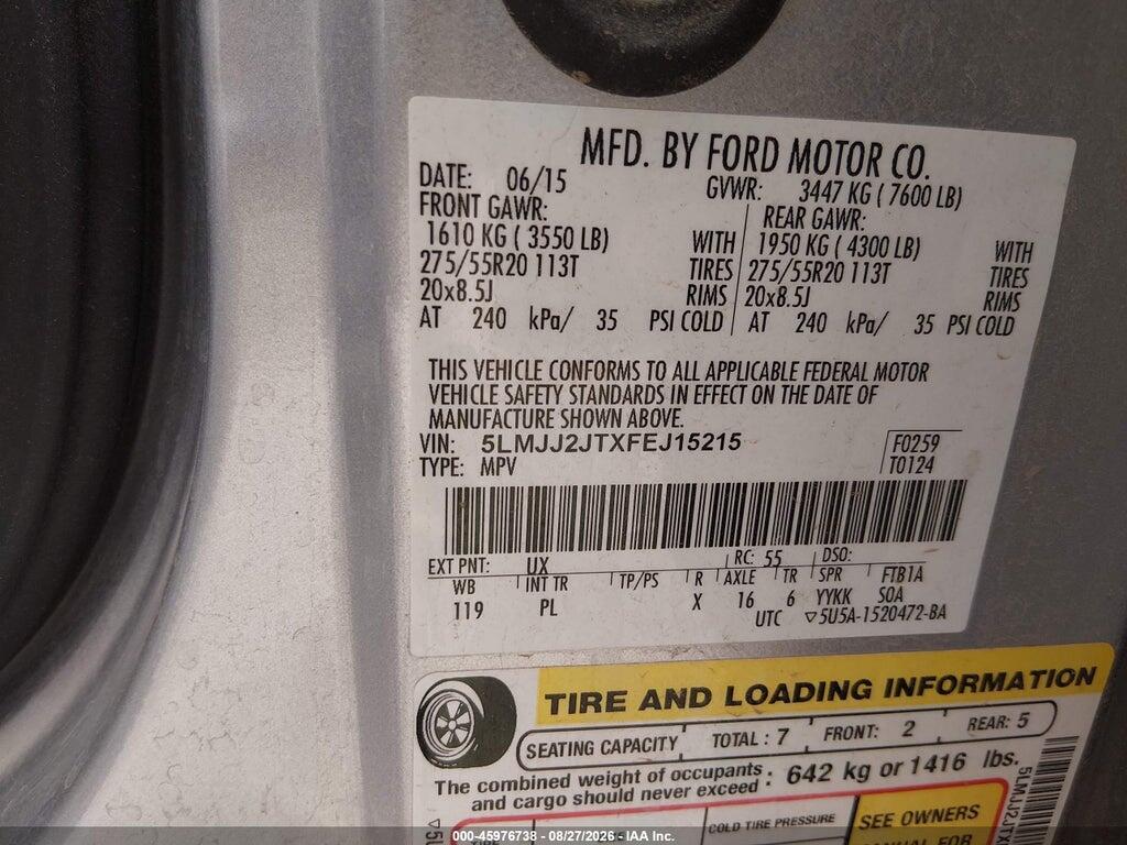 5LMJJ2JTXFEJ15215 2015 LINCOLN NAVIGATOR photo no. 9