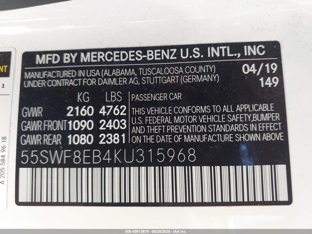 55SWF8EB4KU315968 2019 MERCEDES-BENZ C 300 photo no. 9