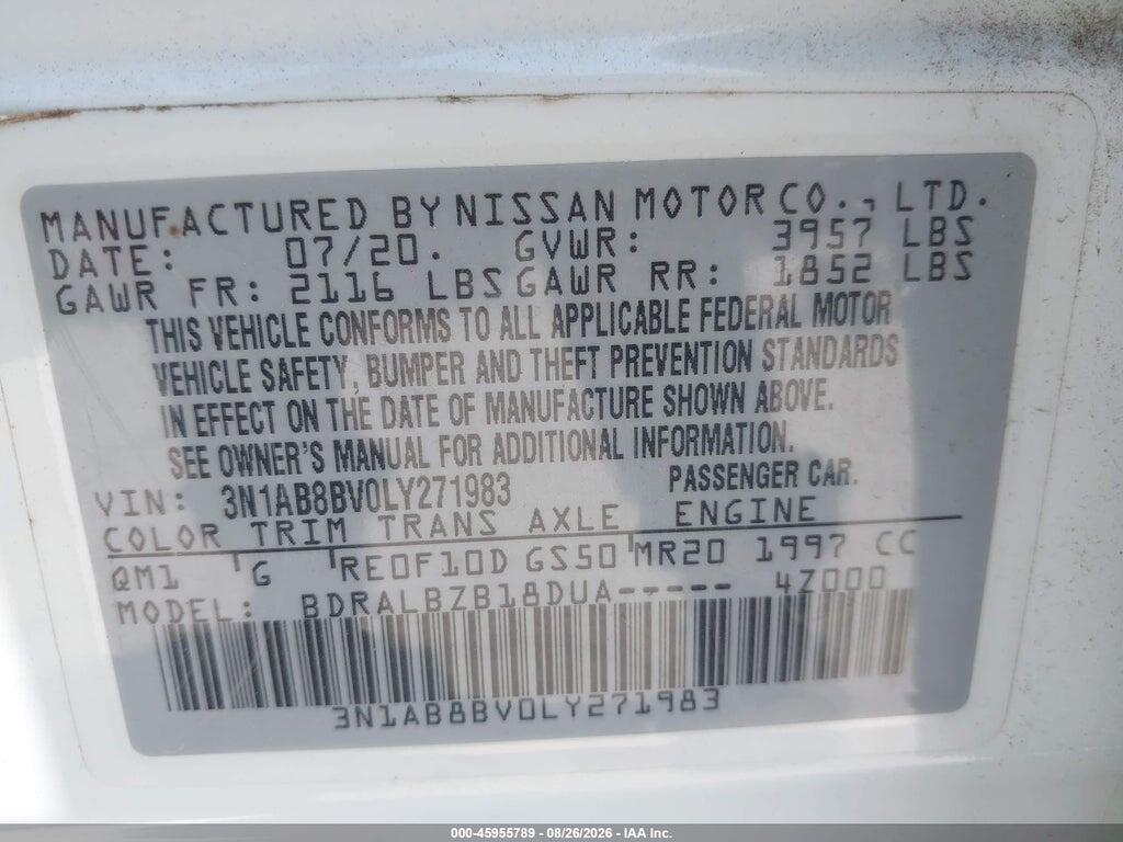 3N1AB8BV0LY271983 2020 NISSAN SENTRA photo no. 9