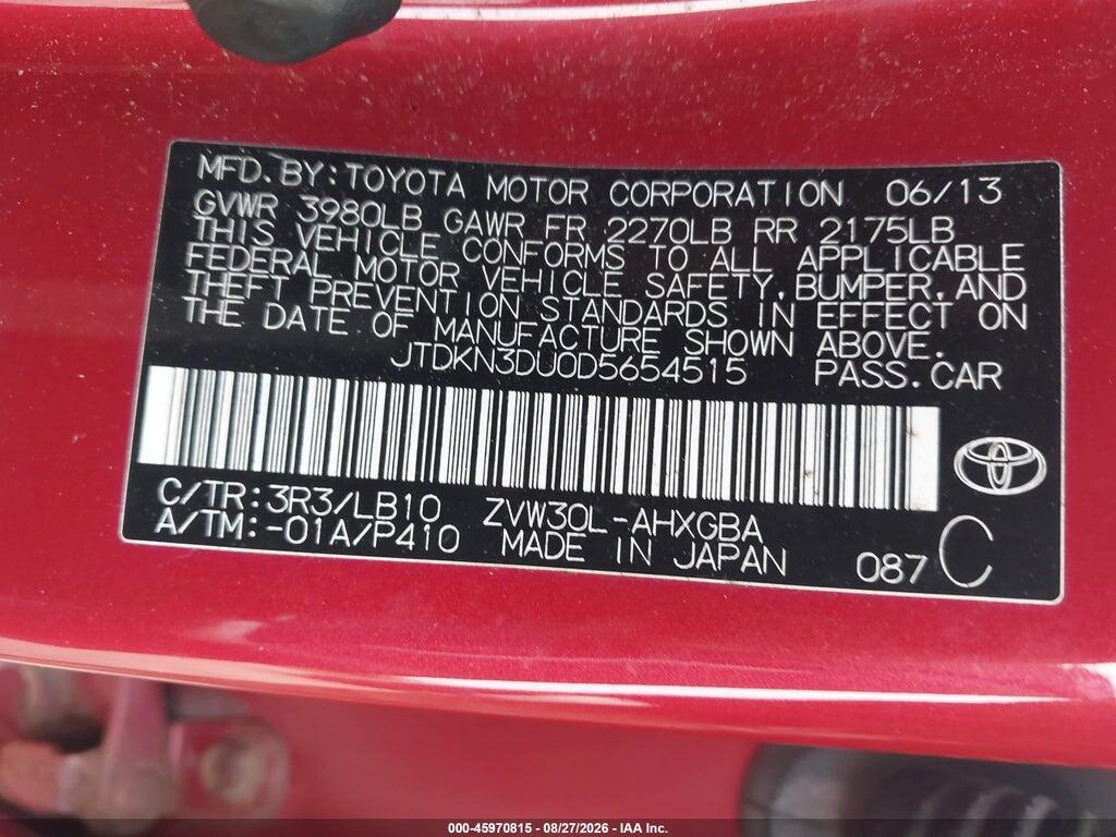 JTDKN3DU0D5654515 2013 TOYOTA PRIUS photo no. 9