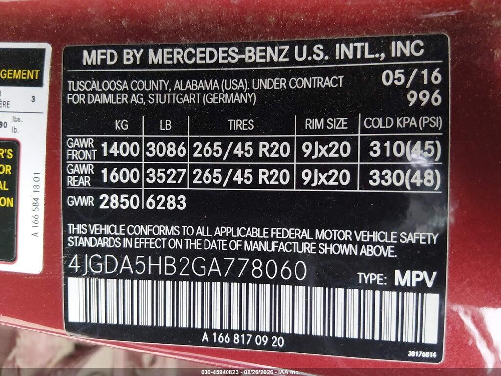 4JGDA5HB2GA778060 2016 MERCEDES-BENZ GLE 350 photo no. 9