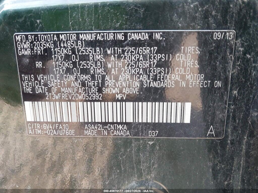 2T3WFREV2DW052992 2013 TOYOTA RAV4 photo no. 9