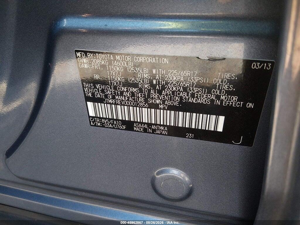 JTMRFREV0DD012856 2013 TOYOTA RAV4 photo no. 9