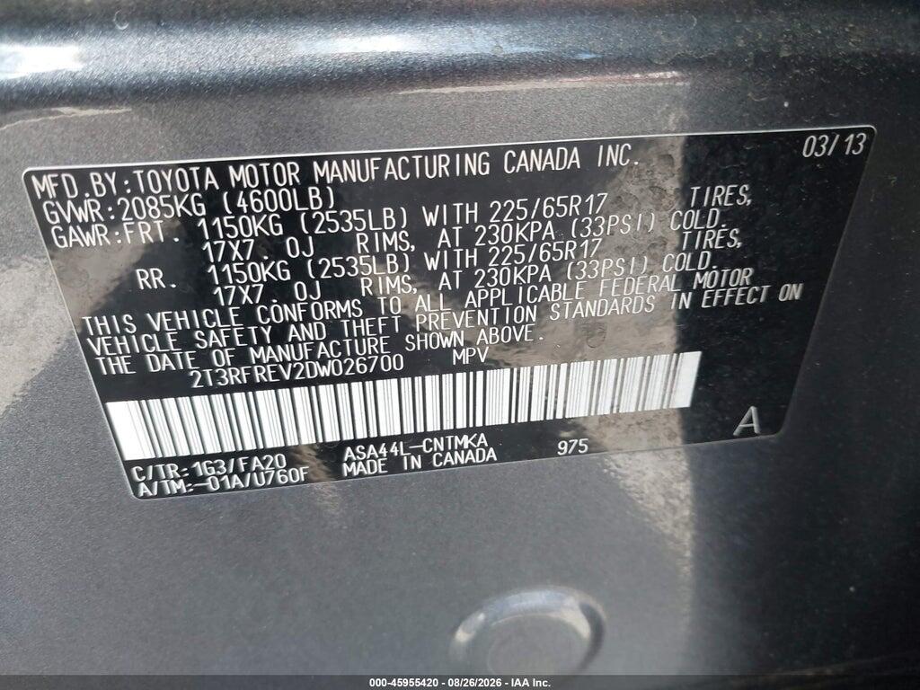 2T3RFREV2DW026700 2013 TOYOTA RAV4 photo no. 9