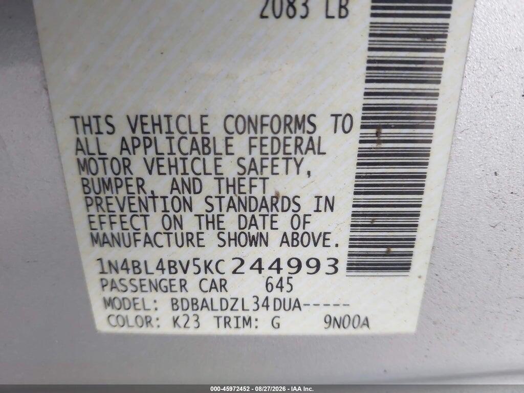 1N4BL4BV5KC244993 2019 NISSAN ALTIMA photo no. 9