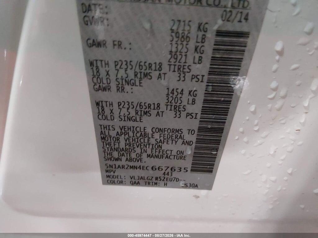 5N1AR2MN4EC667635 2014 NISSAN PATHFINDER photo no. 9