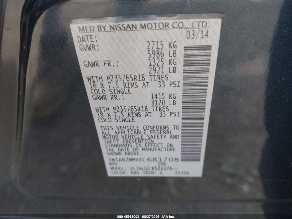 5N1AR2MMXEC681708 2014 NISSAN PATHFINDER photo no. 9