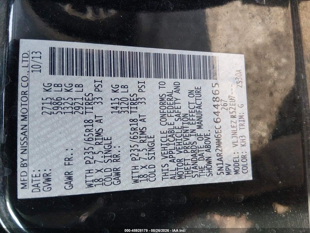 5N1AR2MM6EC644865 2014 NISSAN PATHFINDER photo no. 9