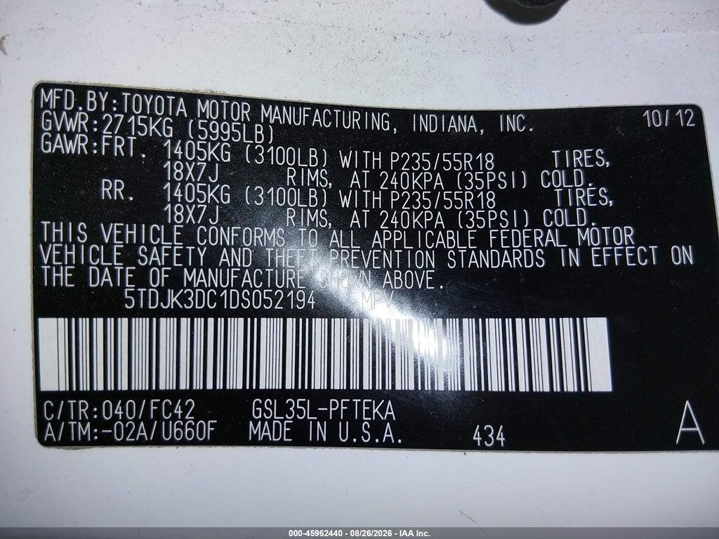 5TDJK3DC1DS052194 2013 TOYOTA SIENNA photo no. 9