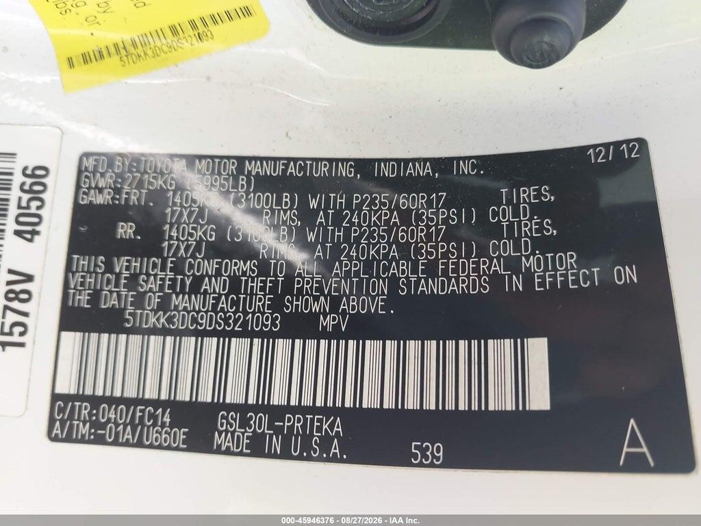 5TDKK3DC9DS321093 2013 TOYOTA SIENNA photo no. 9