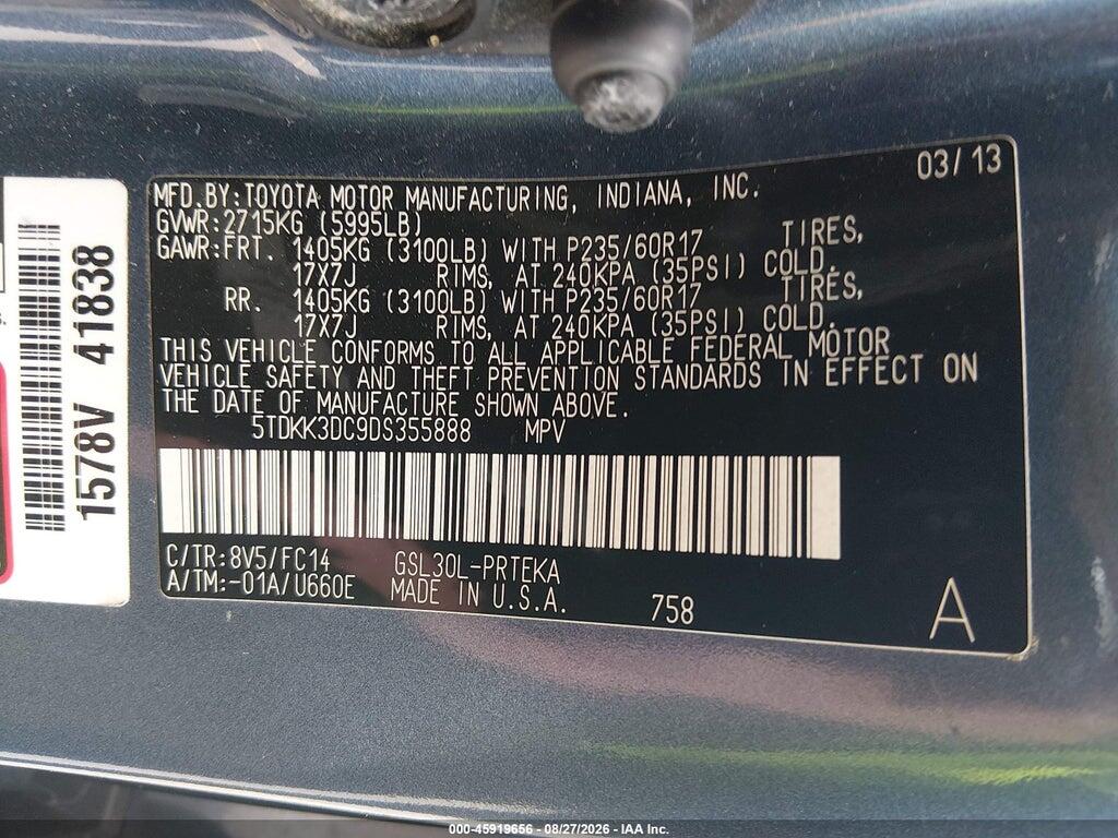 5TDKK3DC9DS355888 2013 TOYOTA SIENNA photo no. 9