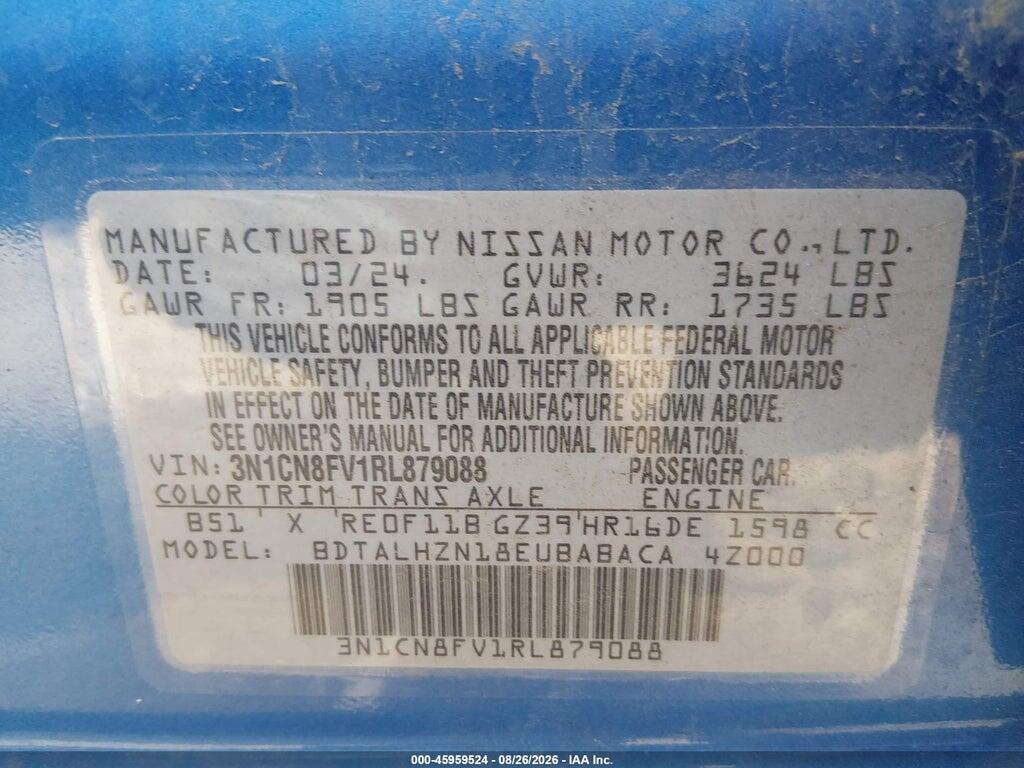 3N1CN8FV1RL879088 2024 NISSAN VERSA photo no. 9