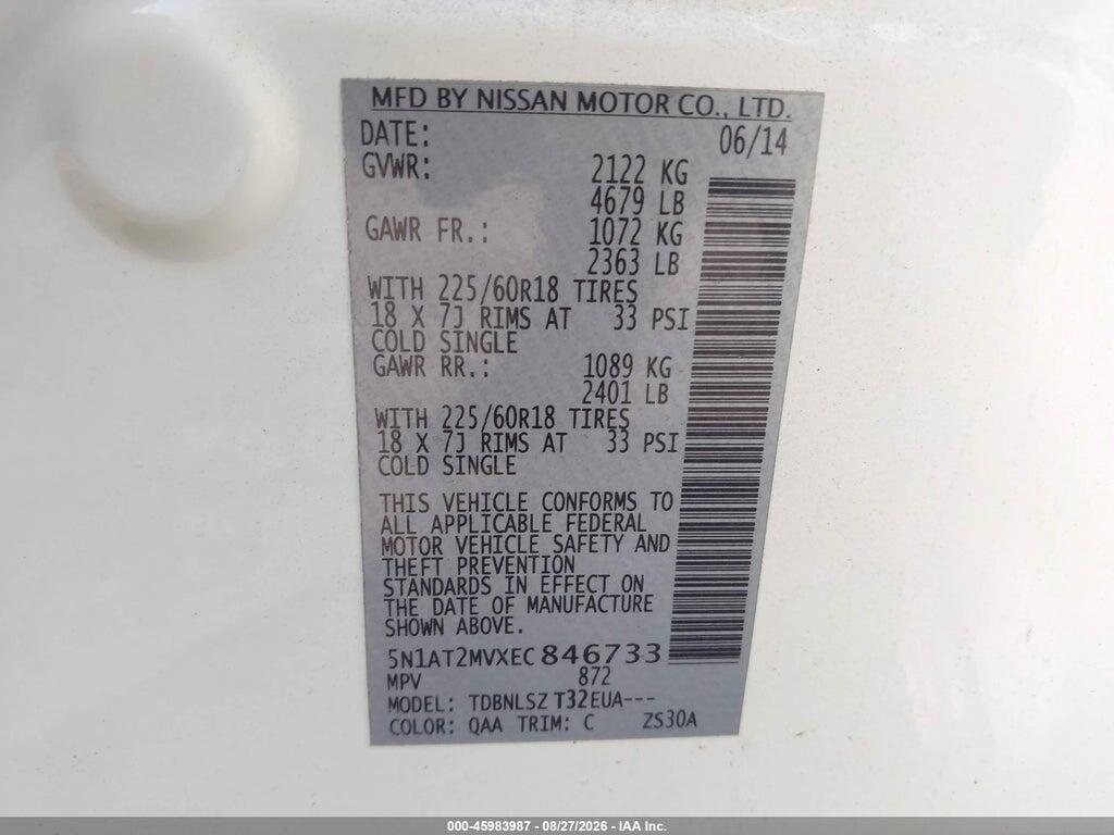 5N1AT2MVXEC846733 2014 NISSAN ROGUE photo no. 9