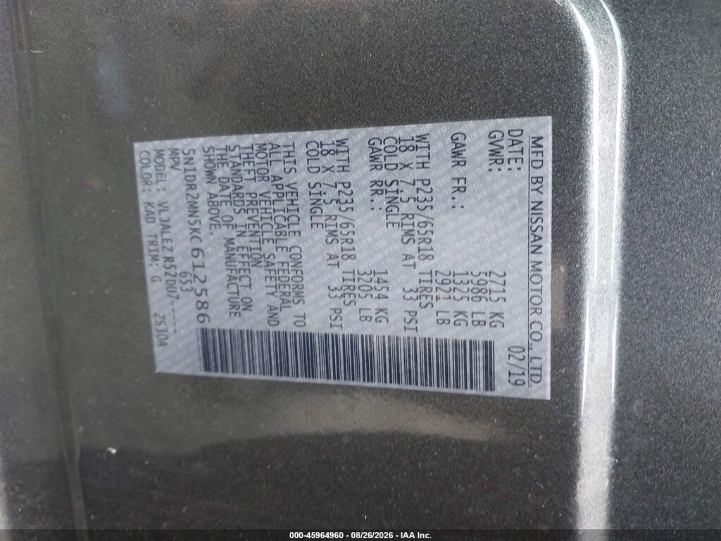5N1DR2MN5KC612586 2019 NISSAN PATHFINDER photo no. 9