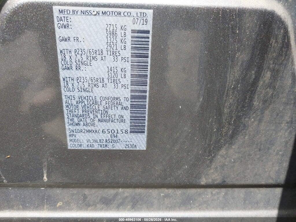5N1DR2MMXKC650158 2019 NISSAN PATHFINDER photo no. 9