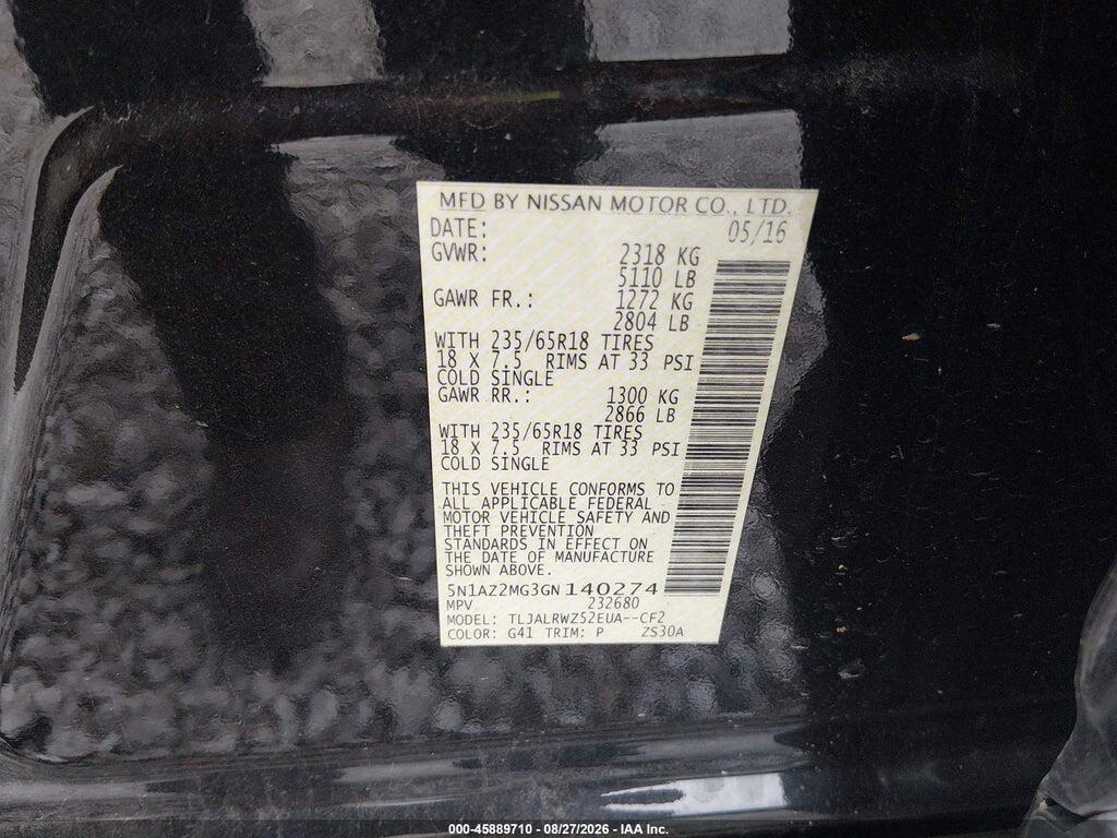5N1AZ2MG3GN140274 2016 NISSAN MURANO photo no. 9