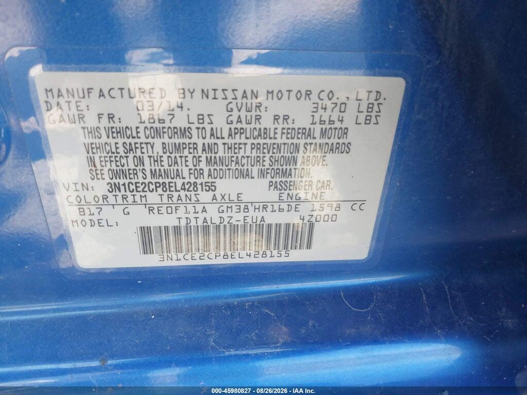 3N1CE2CP8EL428155 2014 NISSAN VERSA NOTE photo no. 9