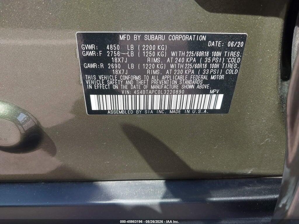 4S4BTAPC0L3220890 2020 SUBARU OUTBACK photo no. 9