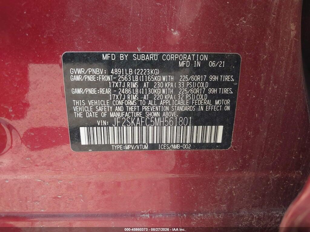 JF2SKAFC5MH561801 2021 SUBARU FORESTER photo no. 9