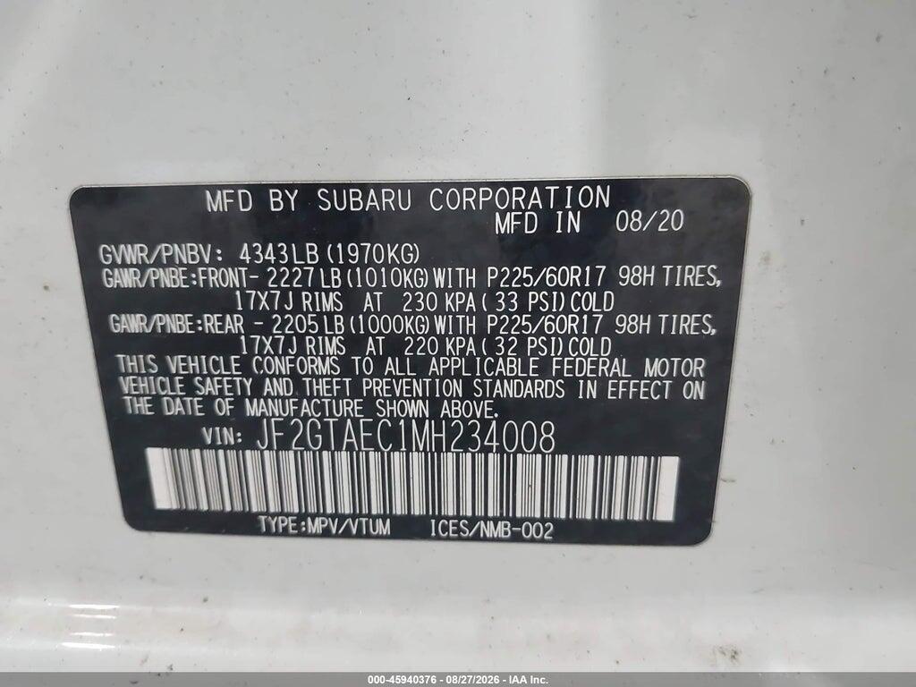 JF2GTAEC1MH234008 2021 SUBARU CROSSTREK photo no. 9