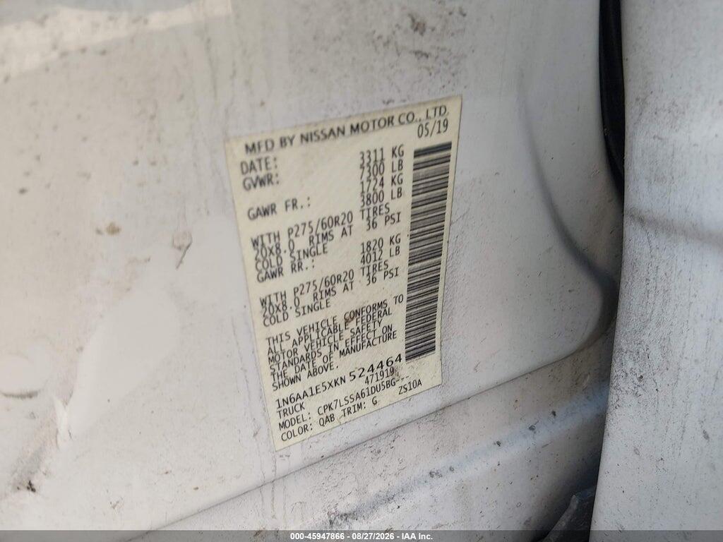 1N6AA1E5XKN524464 2019 NISSAN TITAN photo no. 9