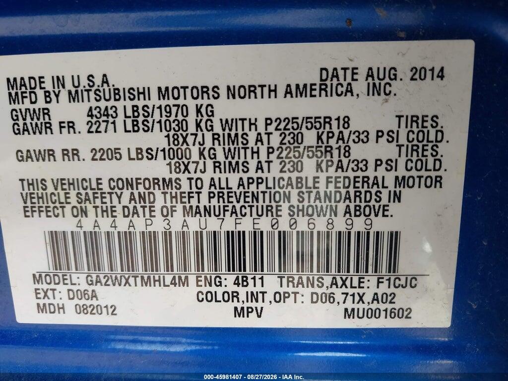4A4AP3AU7FE006899 2015 MITSUBISHI OUTLANDER SPORT photo no. 9