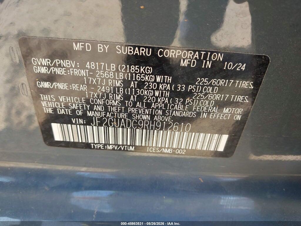 JF2GUADC9RH912610 2024 SUBARU CROSSTREK photo no. 9