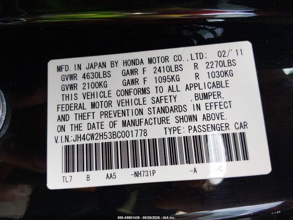 JH4CW2H53BC001778 2011 ACURA TSX photo no. 9