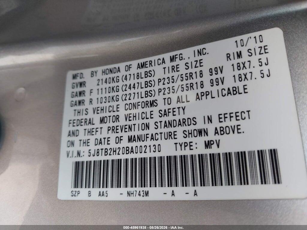 5J8TB2H20BA002130 2011 ACURA RDX photo no. 9
