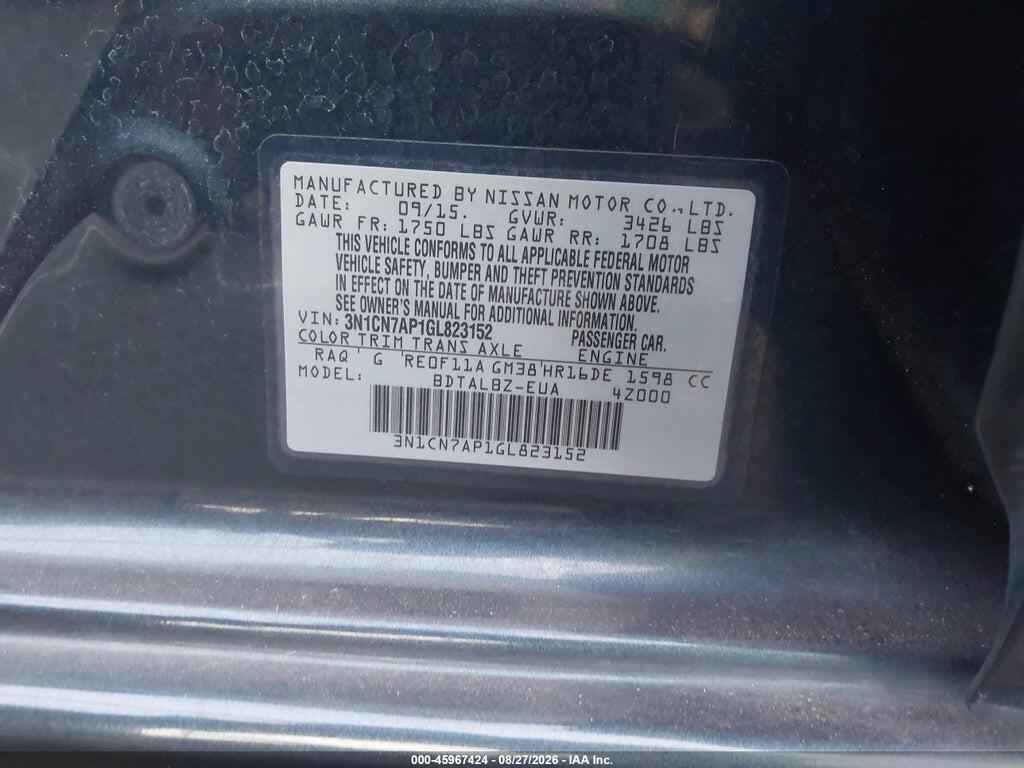 3N1CN7AP1GL823152 2016 NISSAN VERSA photo no. 9