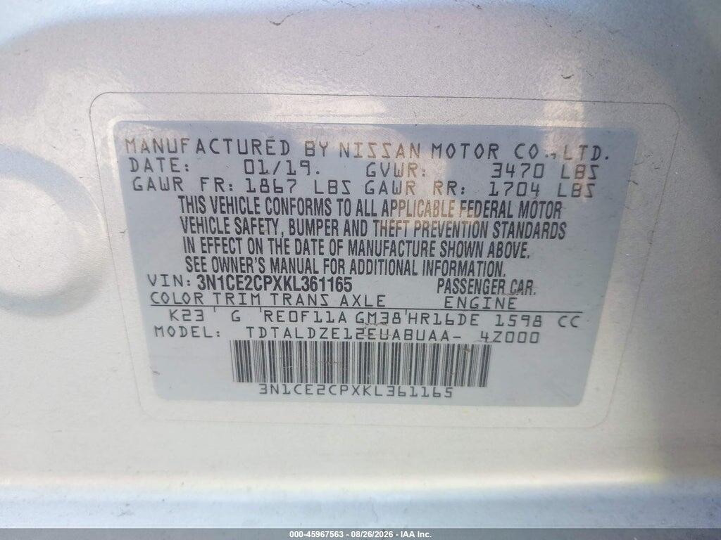 3N1CE2CPXKL361165 2019 NISSAN VERSA NOTE photo no. 9