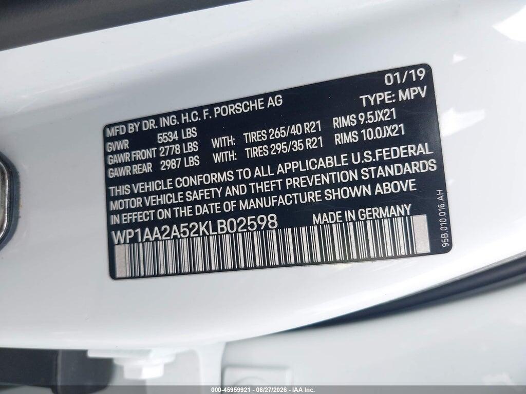 WP1AA2A52KLB02598 2019 PORSCHE MACAN photo no. 9
