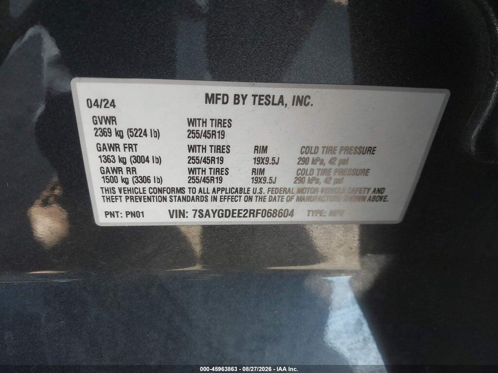 7SAYGDEE2RF068604 2024 TESLA MODEL Y photo no. 9