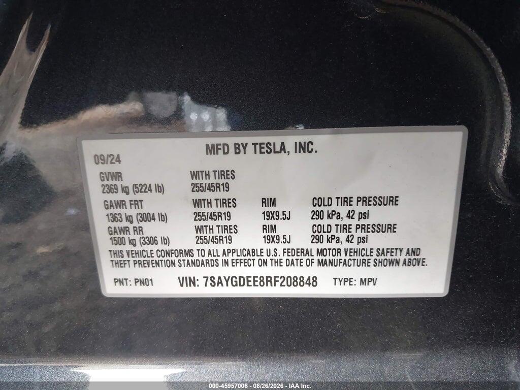 7SAYGDEE8RF208848 2024 TESLA MODEL Y photo no. 9