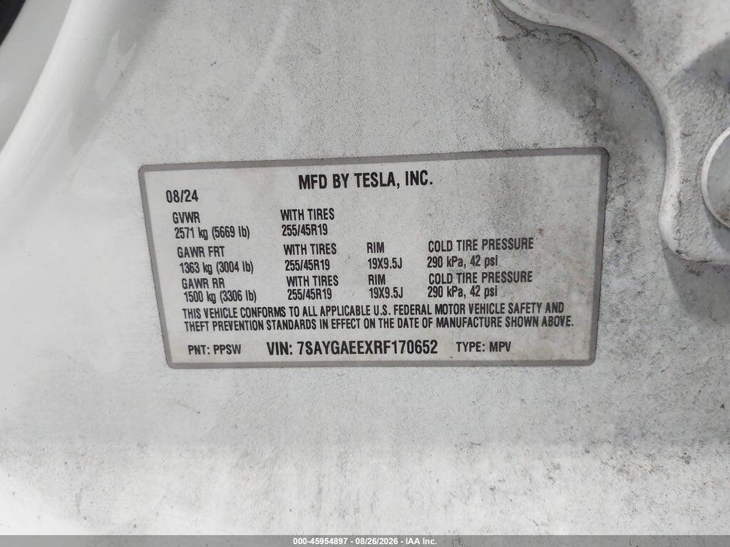 7SAYGAEEXRF170652 2024 TESLA MODEL Y photo no. 9