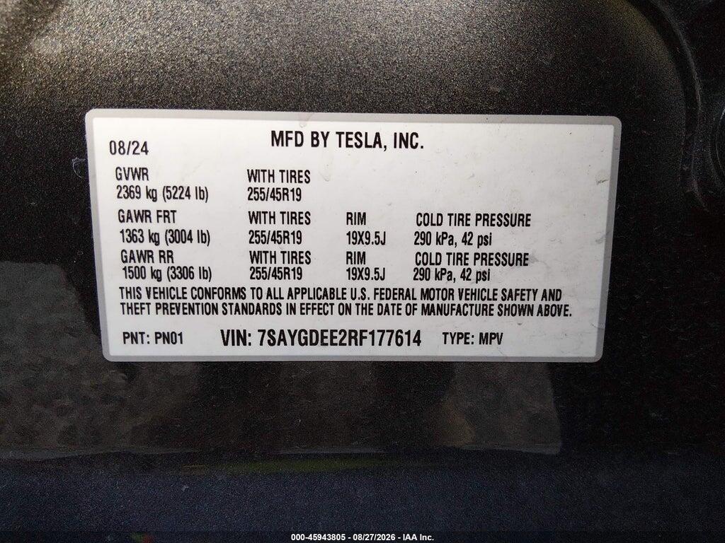 7SAYGDEE2RF177614 2024 TESLA MODEL Y photo no. 9