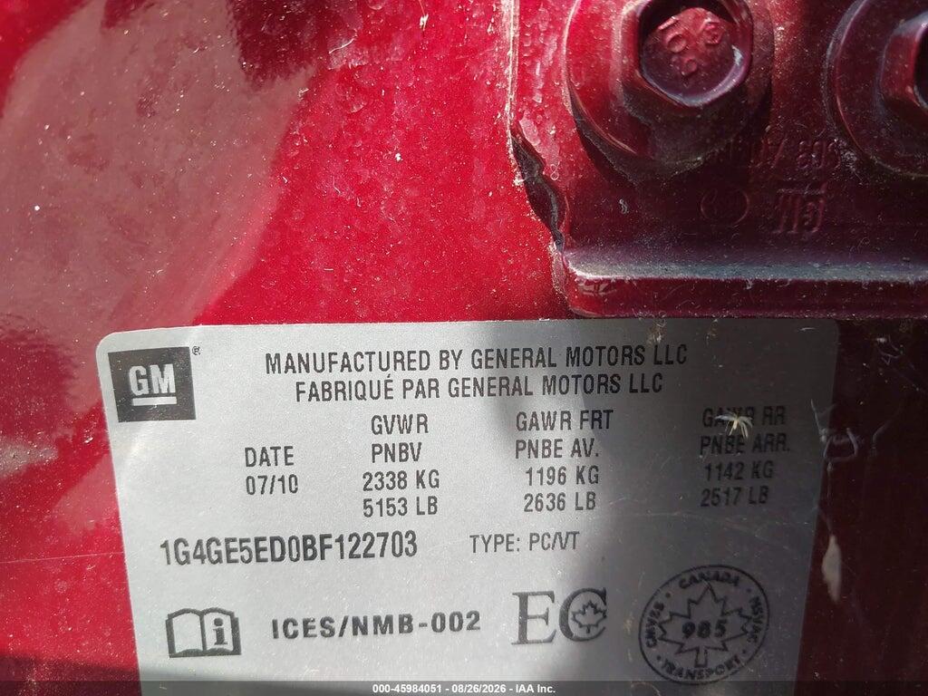 1G4GE5ED0BF122703 2011 BUICK LACROSSE photo no. 9