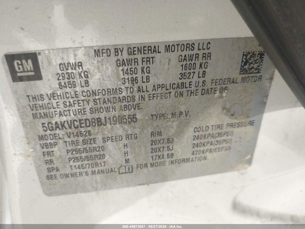 5GAKVCED8BJ190555 2011 BUICK ENCLAVE photo no. 9