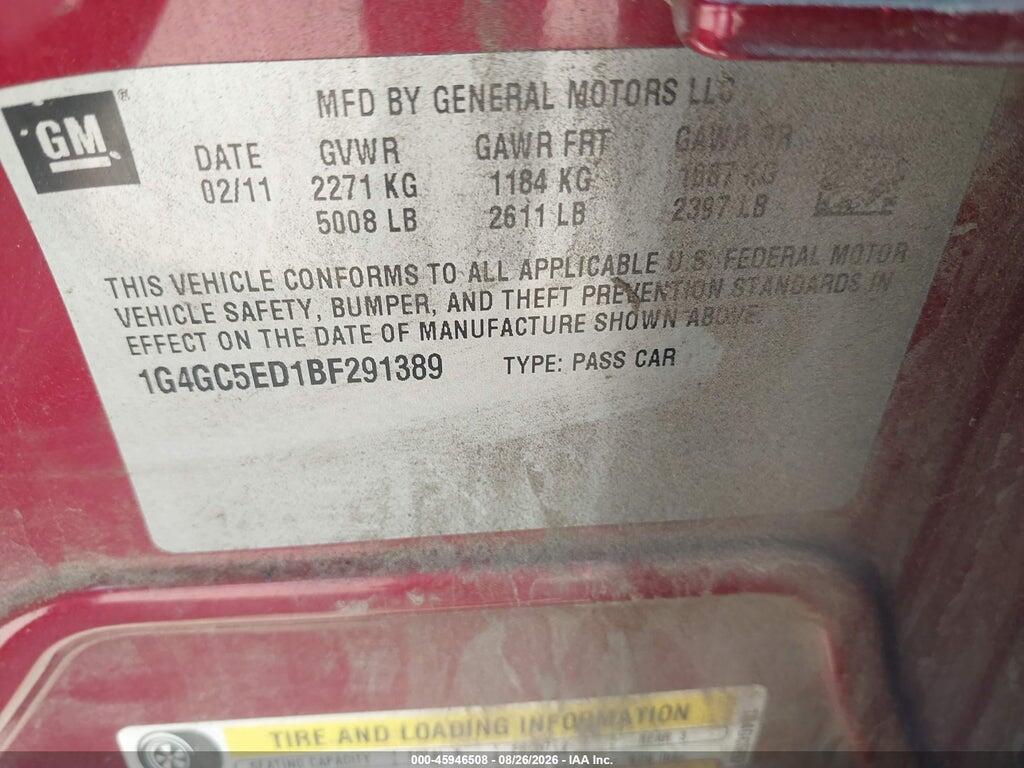 1G4GC5ED1BF291389 2011 BUICK LACROSSE photo no. 9