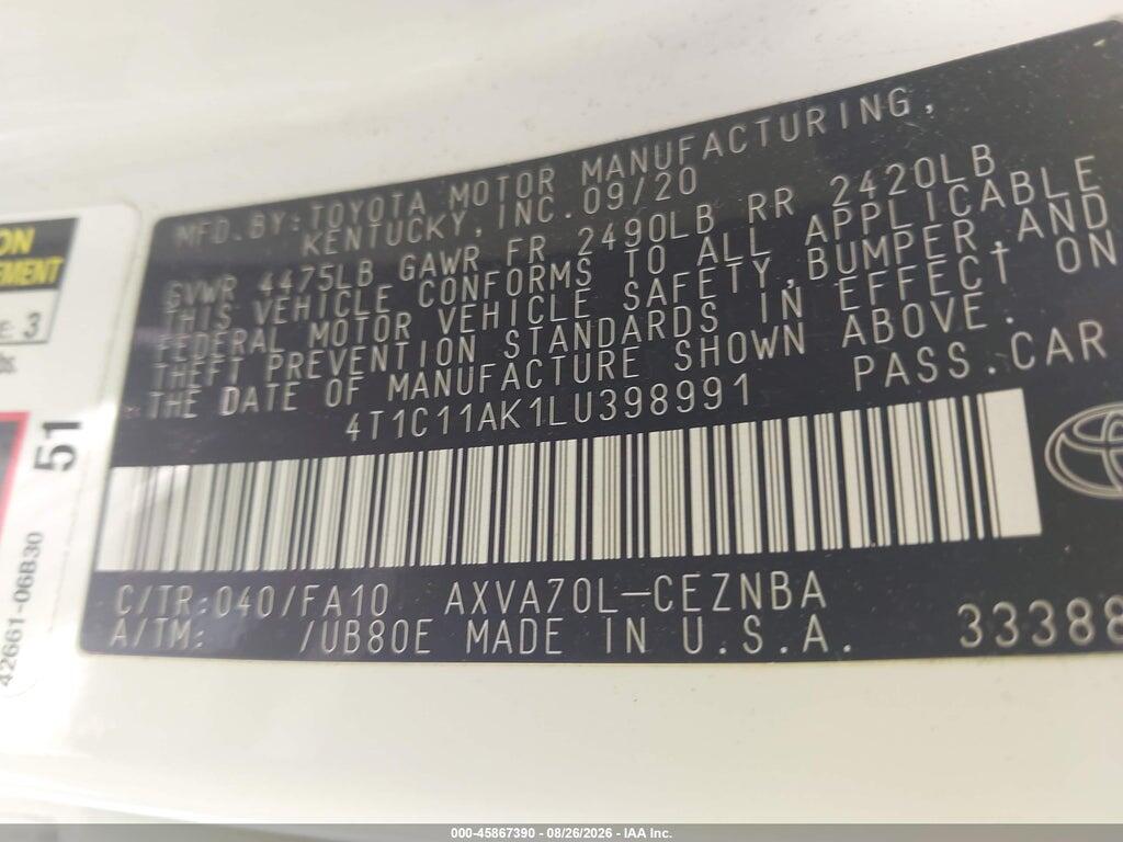 4T1C11AK1LU398991 2020 TOYOTA CAMRY photo no. 9