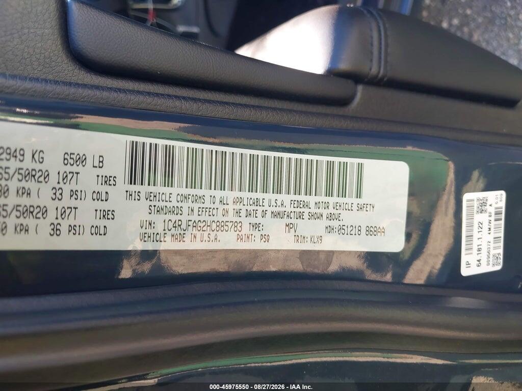 1C4RJFAG2HC885783 2017 JEEP GRAND CHEROKEE photo no. 9