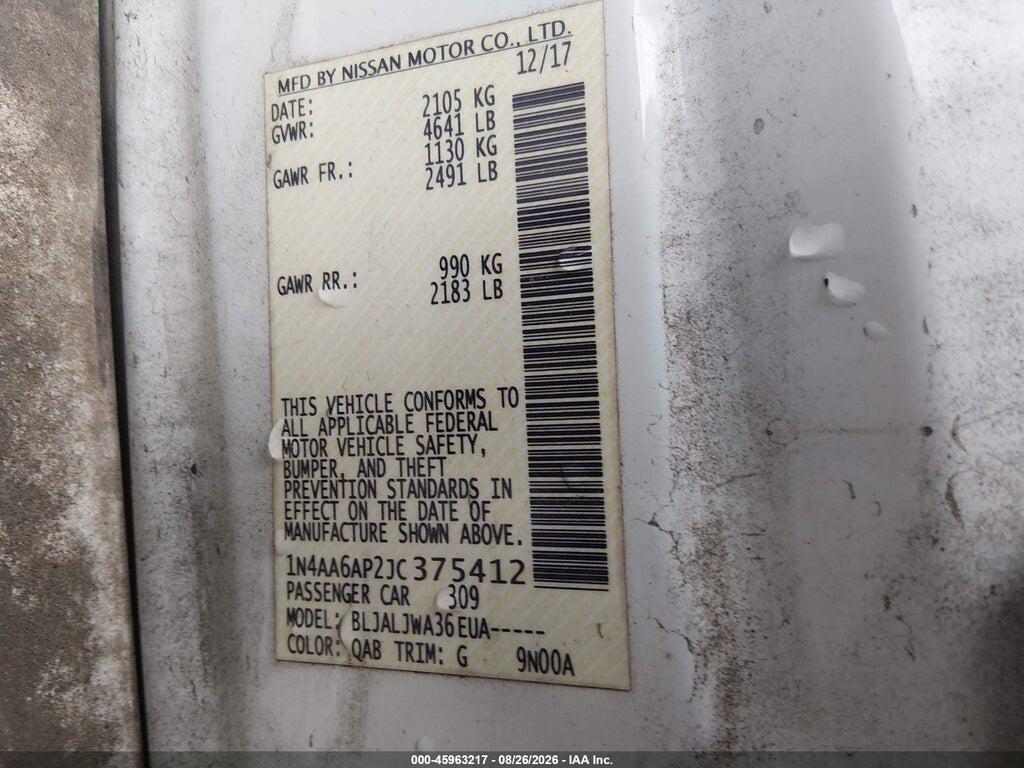 1N4AA6AP2JC375412 2018 NISSAN MAXIMA photo no. 9