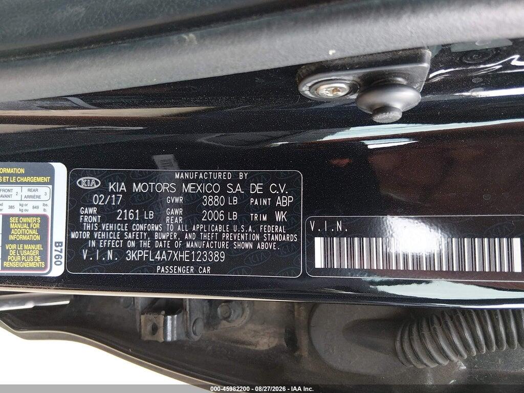 3KPFL4A7XHE123389 2017 KIA FORTE photo no. 9