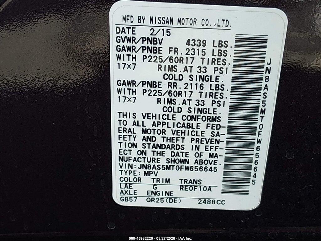 JN8AS5MT0FW656645 2015 NISSAN ROGUE SELECT photo no. 9