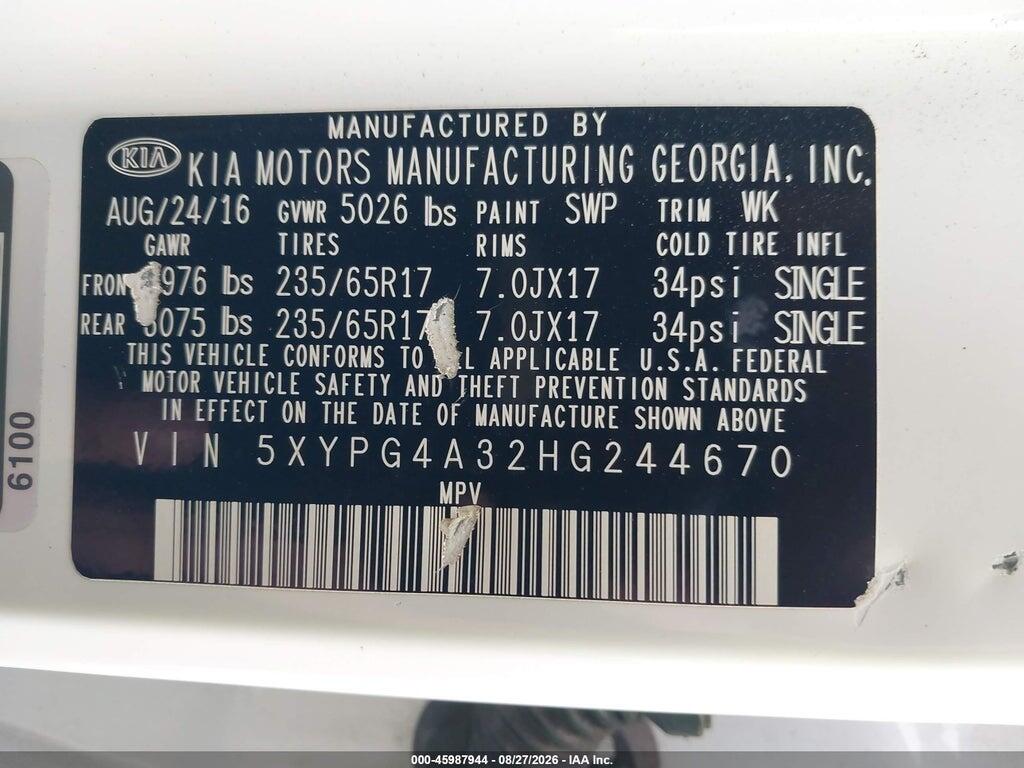 5XYPG4A32HG244670 2017 KIA SORENTO photo no. 9