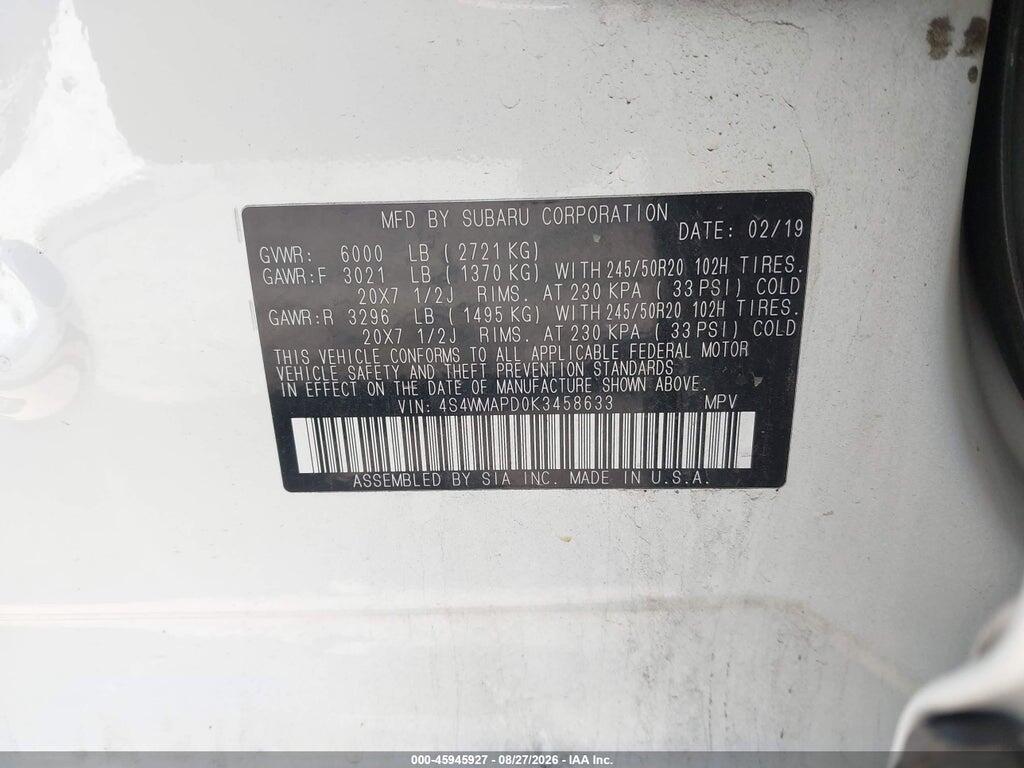 4S4WMAPD0K3458633 2019 SUBARU ASCENT photo no. 9