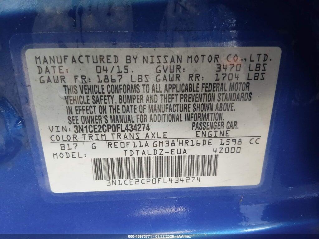 3N1CE2CP0FL434274 2015 NISSAN VERSA NOTE photo no. 9